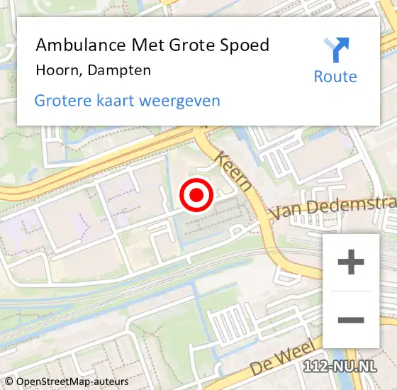 Locatie op kaart van de 112 melding: Ambulance Met Grote Spoed Naar Hoorn, Dampten op 16 mei 2024 08:44