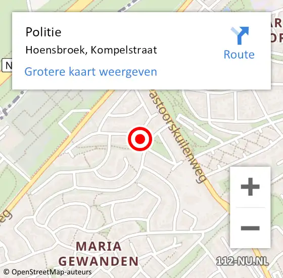 Locatie op kaart van de 112 melding: Politie Hoensbroek, Kompelstraat op 16 mei 2024 08:53