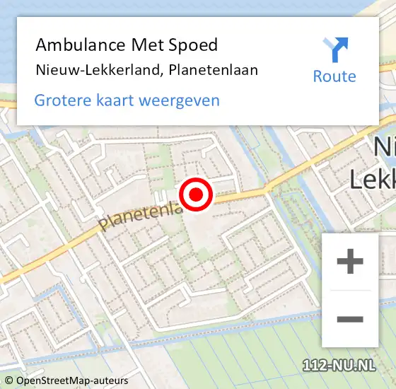 Locatie op kaart van de 112 melding: Ambulance Met Spoed Naar Nieuw-Lekkerland, Planetenlaan op 16 mei 2024 08:55