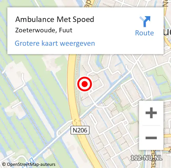 Locatie op kaart van de 112 melding: Ambulance Met Spoed Naar Zoeterwoude, Fuut op 16 mei 2024 09:00