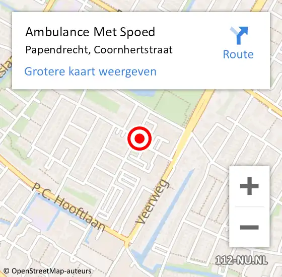 Locatie op kaart van de 112 melding: Ambulance Met Spoed Naar Papendrecht, Coornhertstraat op 16 mei 2024 09:01