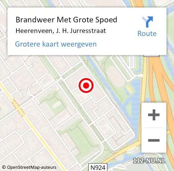 Locatie op kaart van de 112 melding: Brandweer Met Grote Spoed Naar Heerenveen, J. H. Jurresstraat op 16 mei 2024 09:01