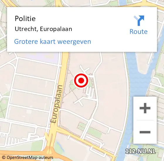 Locatie op kaart van de 112 melding: Politie Utrecht, Europalaan op 16 mei 2024 09:08