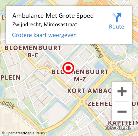 Locatie op kaart van de 112 melding: Ambulance Met Grote Spoed Naar Zwijndrecht, Mimosastraat op 16 mei 2024 09:14