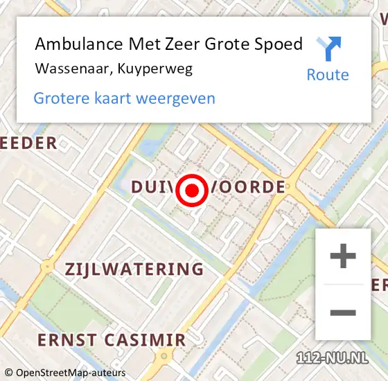 Locatie op kaart van de 112 melding: Ambulance Met Zeer Grote Spoed Naar Wassenaar, Kuyperweg op 16 mei 2024 09:37