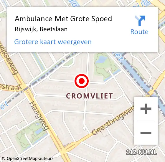 Locatie op kaart van de 112 melding: Ambulance Met Grote Spoed Naar Rijswijk, Beetslaan op 16 mei 2024 09:38
