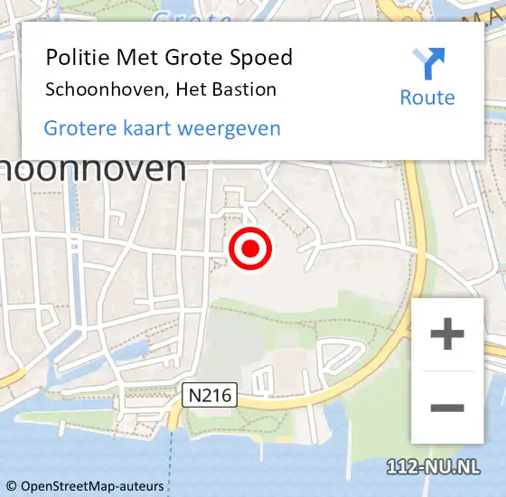 Locatie op kaart van de 112 melding: Politie Met Grote Spoed Naar Schoonhoven, Het Bastion op 16 mei 2024 09:40