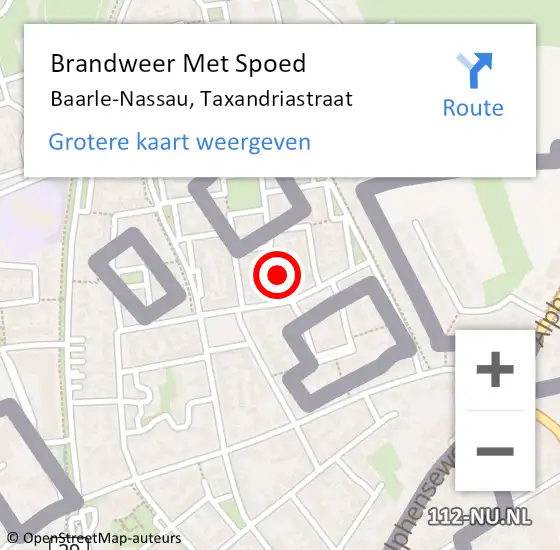 Locatie op kaart van de 112 melding: Brandweer Met Spoed Naar Baarle-Nassau, Taxandriastraat op 16 mei 2024 09:51