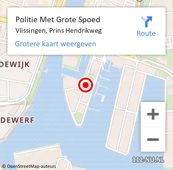 Locatie op kaart van de 112 melding: Politie Met Grote Spoed Naar Vlissingen, Prins Hendrikweg op 16 mei 2024 09:53
