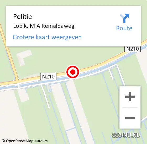 Locatie op kaart van de 112 melding: Politie Lopik, N210 op 6 oktober 2014 08:10