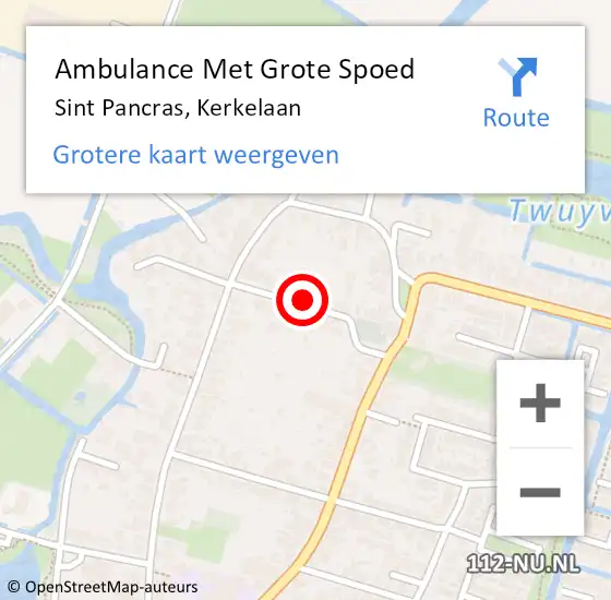 Locatie op kaart van de 112 melding: Ambulance Met Grote Spoed Naar Sint Pancras, Kerkelaan op 16 mei 2024 10:14