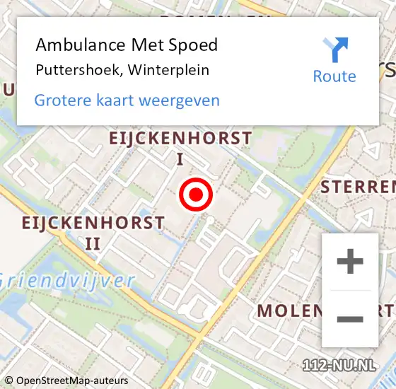 Locatie op kaart van de 112 melding: Ambulance Met Spoed Naar Puttershoek, Winterplein op 16 mei 2024 10:15