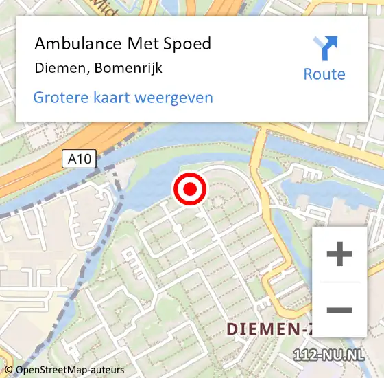 Locatie op kaart van de 112 melding: Ambulance Met Spoed Naar Diemen, Bomenrijk op 16 mei 2024 10:20