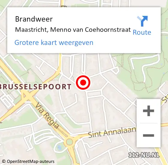 Locatie op kaart van de 112 melding: Brandweer Maastricht, Menno van Coehoornstraat op 16 mei 2024 10:23