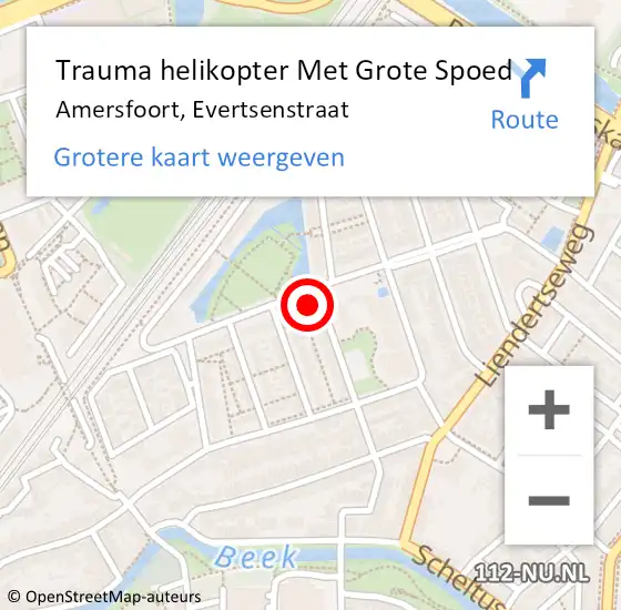 Locatie op kaart van de 112 melding: Trauma helikopter Met Grote Spoed Naar Amersfoort, Evertsenstraat op 16 mei 2024 10:24
