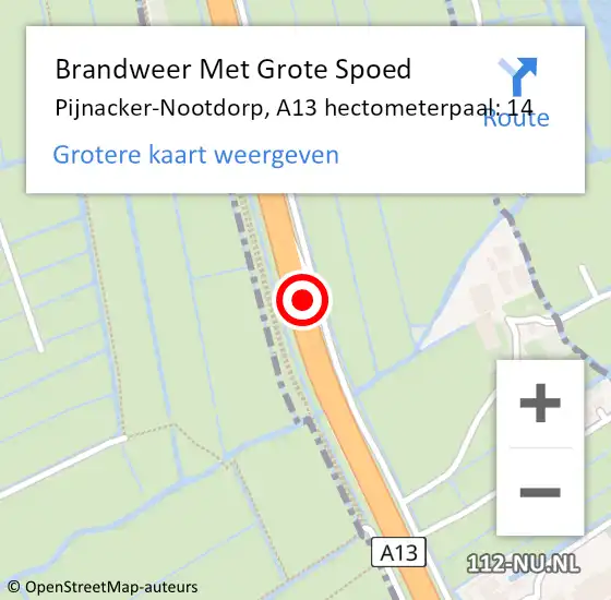Locatie op kaart van de 112 melding: Brandweer Met Grote Spoed Naar Pijnacker-Nootdorp, A13 hectometerpaal: 14 op 16 mei 2024 10:41