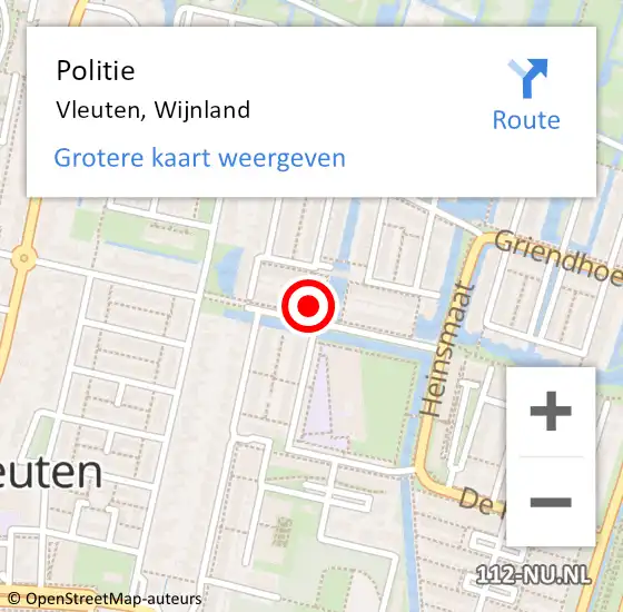 Locatie op kaart van de 112 melding: Politie Vleuten, Wijnland op 16 mei 2024 10:57