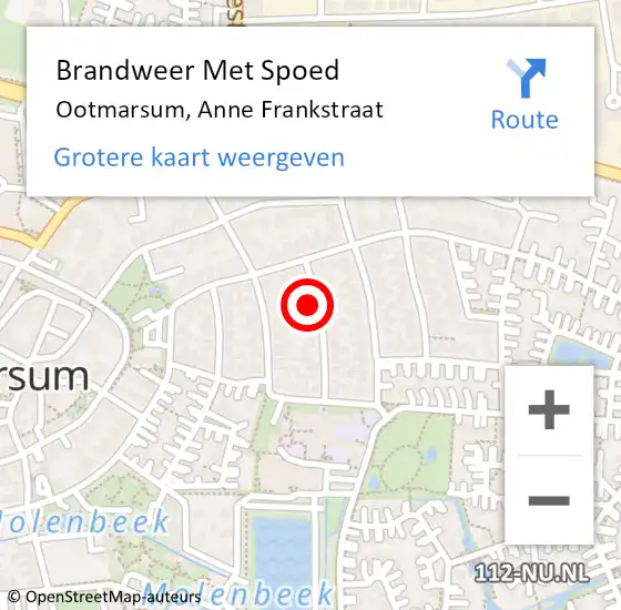 Locatie op kaart van de 112 melding: Brandweer Met Spoed Naar Ootmarsum, Anne Frankstraat op 16 mei 2024 10:58