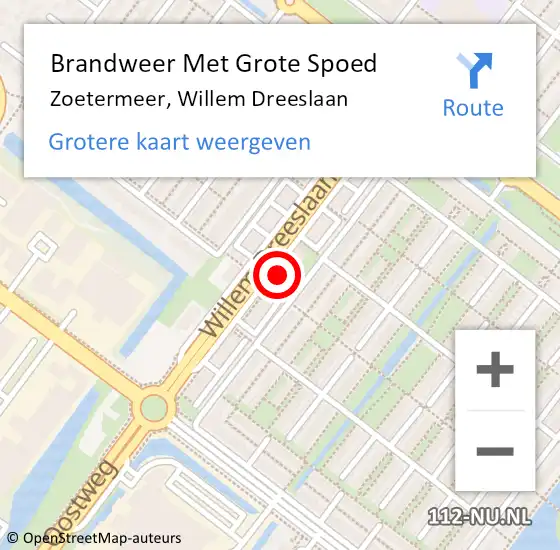 Locatie op kaart van de 112 melding: Brandweer Met Grote Spoed Naar Zoetermeer, Willem Dreeslaan op 16 mei 2024 11:02