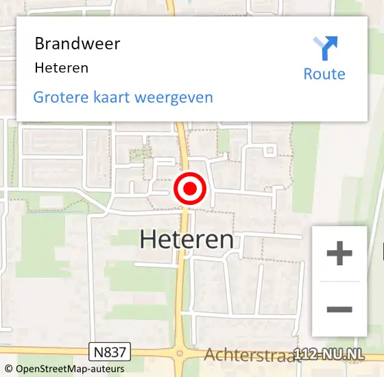 Locatie op kaart van de 112 melding: Brandweer Heteren op 16 mei 2024 11:13