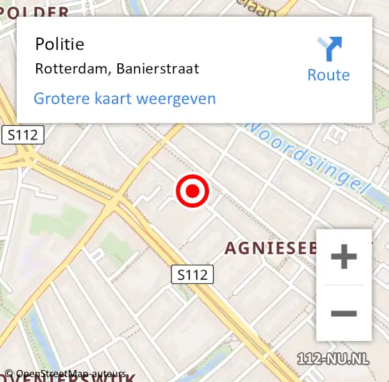 Locatie op kaart van de 112 melding: Politie Rotterdam, Banierstraat op 16 mei 2024 11:13