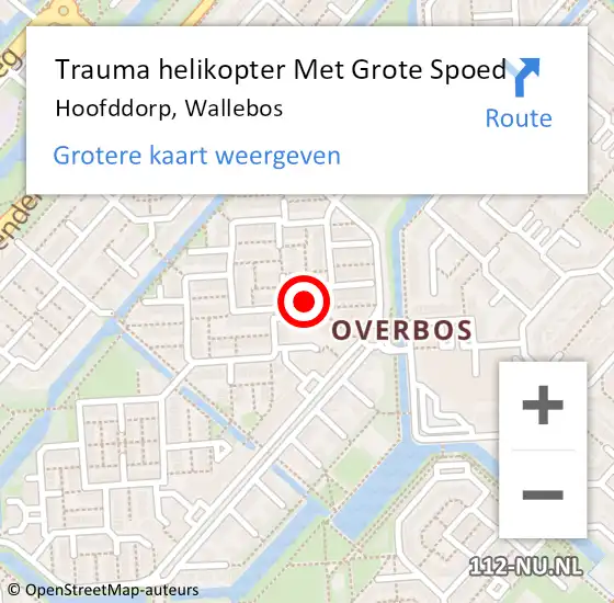 Locatie op kaart van de 112 melding: Trauma helikopter Met Grote Spoed Naar Hoofddorp, Wallebos op 16 mei 2024 11:19