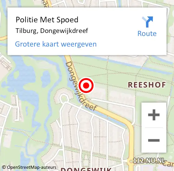 Locatie op kaart van de 112 melding: Politie Met Spoed Naar Tilburg, Dongewijkdreef op 16 mei 2024 11:26