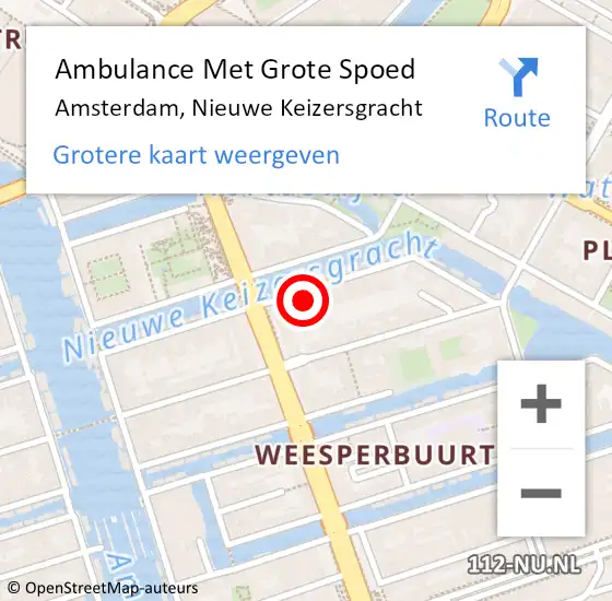 Locatie op kaart van de 112 melding: Ambulance Met Grote Spoed Naar Amsterdam, Nieuwe Keizersgracht op 16 mei 2024 11:38
