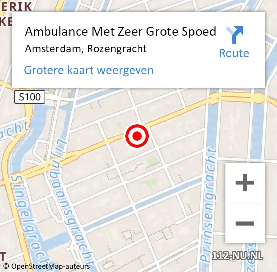 Locatie op kaart van de 112 melding: Ambulance Met Zeer Grote Spoed Naar Amsterdam, Rozengracht op 16 mei 2024 11:56