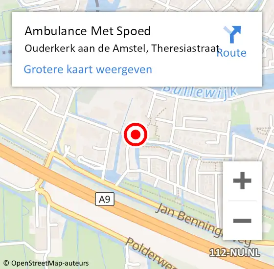 Locatie op kaart van de 112 melding: Ambulance Met Spoed Naar Ouderkerk aan de Amstel, Theresiastraat op 16 mei 2024 11:57