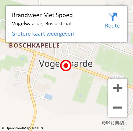 Locatie op kaart van de 112 melding: Brandweer Met Spoed Naar Vogelwaarde, Bossestraat op 16 mei 2024 12:15