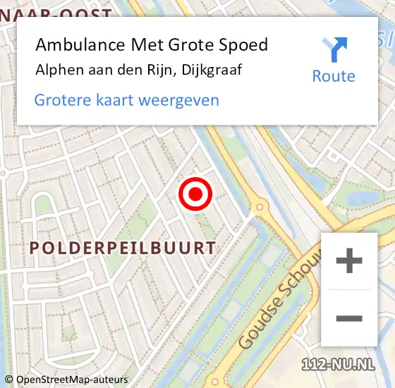 Locatie op kaart van de 112 melding: Ambulance Met Grote Spoed Naar Alphen aan den Rijn, Dijkgraaf op 16 mei 2024 12:16
