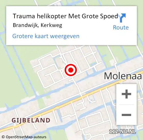 Locatie op kaart van de 112 melding: Trauma helikopter Met Grote Spoed Naar Brandwijk, Kerkweg op 16 mei 2024 12:23