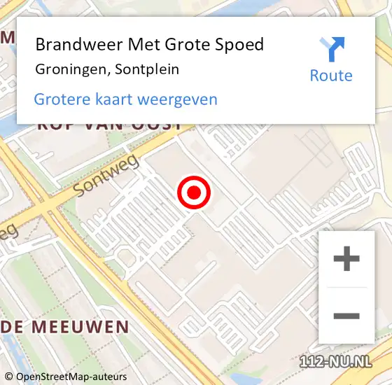 Locatie op kaart van de 112 melding: Brandweer Met Grote Spoed Naar Groningen, Sontplein op 16 mei 2024 12:29