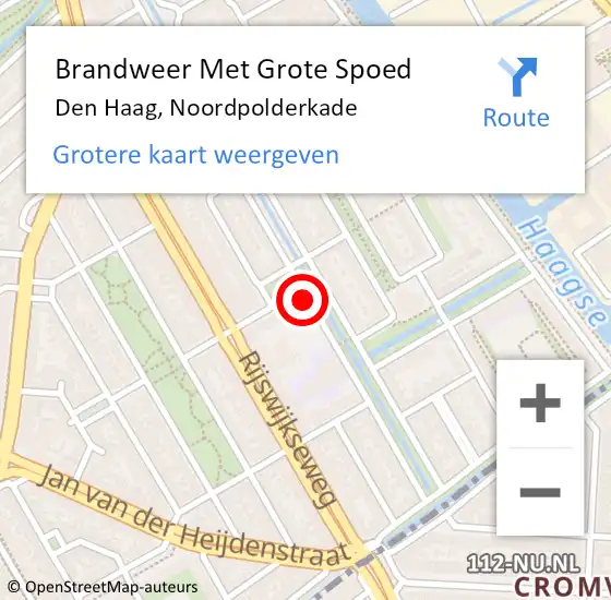 Locatie op kaart van de 112 melding: Brandweer Met Grote Spoed Naar Den Haag, Noordpolderkade op 16 mei 2024 12:31