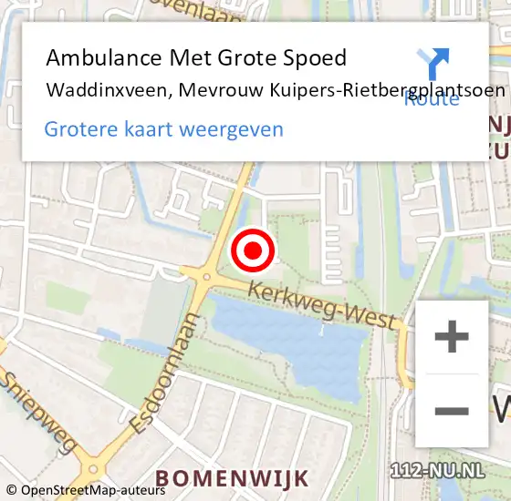 Locatie op kaart van de 112 melding: Ambulance Met Grote Spoed Naar Waddinxveen, Mevrouw Kuipers-Rietbergplantsoen op 16 mei 2024 12:36