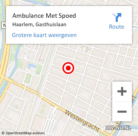 Locatie op kaart van de 112 melding: Ambulance Met Spoed Naar Haarlem, Gasthuislaan op 16 mei 2024 12:45