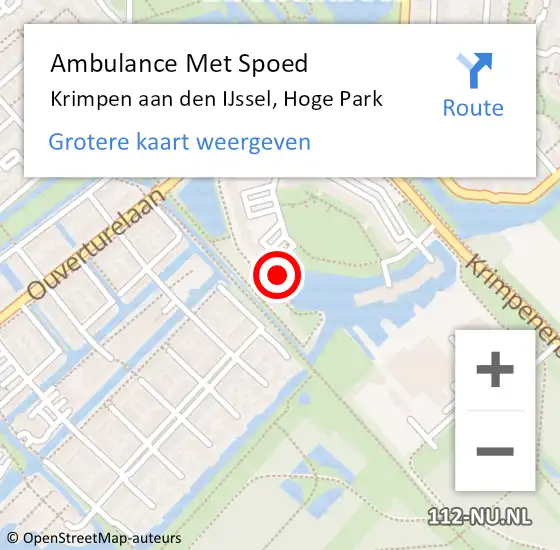 Locatie op kaart van de 112 melding: Ambulance Met Spoed Naar Krimpen aan den IJssel, Hoge Park op 16 mei 2024 12:48
