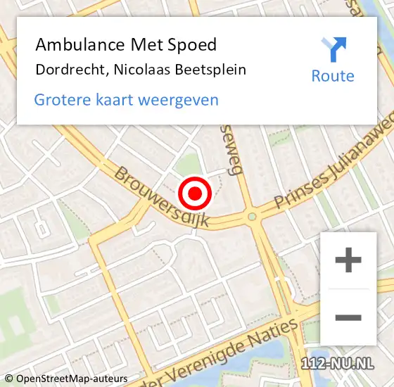 Locatie op kaart van de 112 melding: Ambulance Met Spoed Naar Dordrecht, Nicolaas Beetsplein op 16 mei 2024 12:58