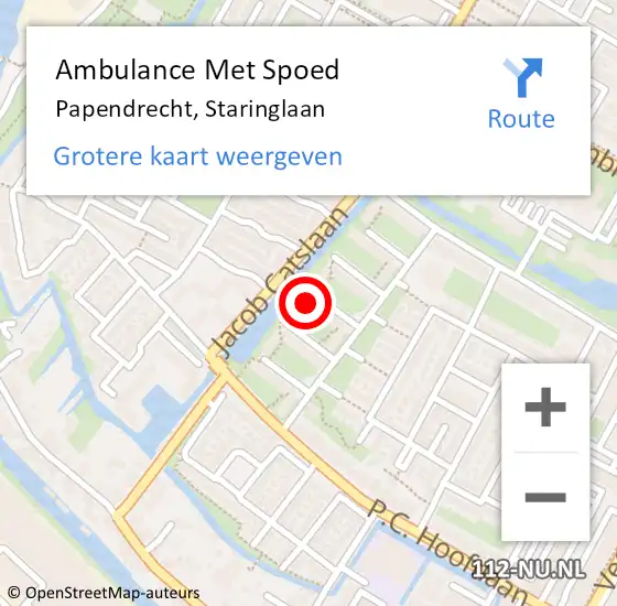 Locatie op kaart van de 112 melding: Ambulance Met Spoed Naar Papendrecht, Staringlaan op 16 mei 2024 13:03