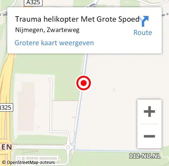 Locatie op kaart van de 112 melding: Trauma helikopter Met Grote Spoed Naar Nijmegen, Zwarteweg op 16 mei 2024 13:17