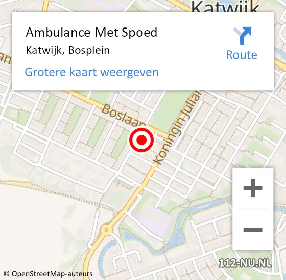 Locatie op kaart van de 112 melding: Ambulance Met Spoed Naar Katwijk, Bosplein op 16 mei 2024 13:21