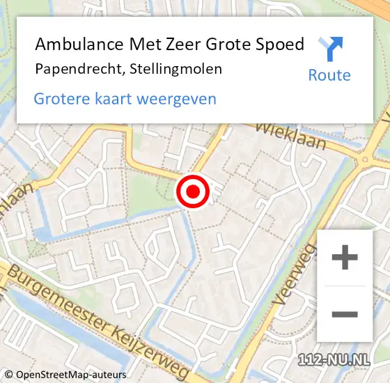 Locatie op kaart van de 112 melding: Ambulance Met Zeer Grote Spoed Naar Papendrecht, Stellingmolen op 16 mei 2024 13:26