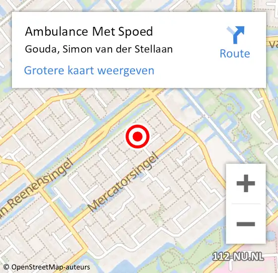 Locatie op kaart van de 112 melding: Ambulance Met Spoed Naar Gouda, Simon van der Stellaan op 16 mei 2024 13:26