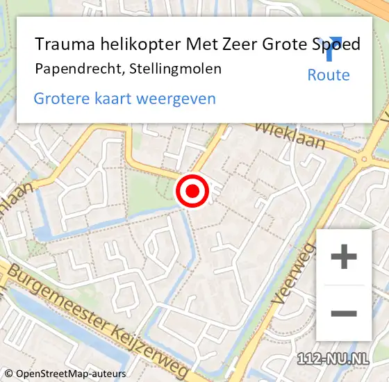 Locatie op kaart van de 112 melding: Trauma helikopter Met Zeer Grote Spoed Naar Papendrecht, Stellingmolen op 16 mei 2024 13:28