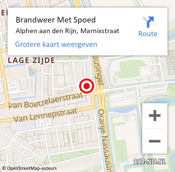 Locatie op kaart van de 112 melding: Brandweer Met Spoed Naar Alphen aan den Rijn, Marnixstraat op 16 mei 2024 13:28