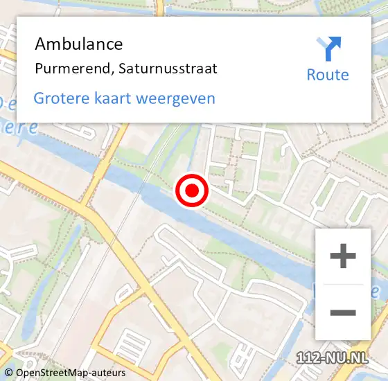 Locatie op kaart van de 112 melding: Ambulance Purmerend, Saturnusstraat op 16 mei 2024 13:29
