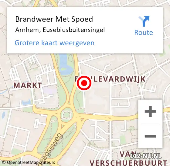 Locatie op kaart van de 112 melding: Brandweer Met Spoed Naar Arnhem, Eusebiusbuitensingel op 16 mei 2024 13:33