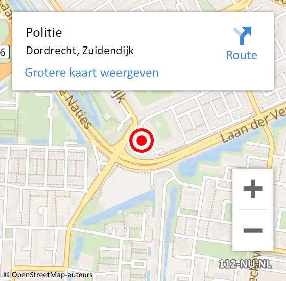 Locatie op kaart van de 112 melding: Politie Dordrecht, Zuidendijk op 16 mei 2024 13:35