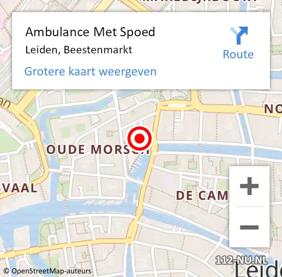 Locatie op kaart van de 112 melding: Ambulance Met Spoed Naar Leiden, Beestenmarkt op 16 mei 2024 13:39